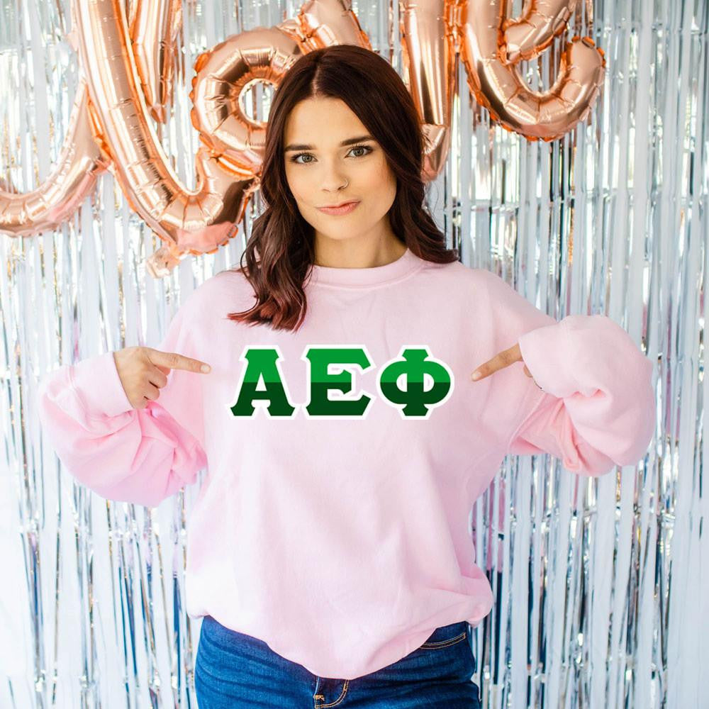 Printify Alpha Epsilon Phi Two Tone Lettered Crew Sweatshirts Alpha Epsilon Phi Two Tone Lettered Crew Sweatshirts