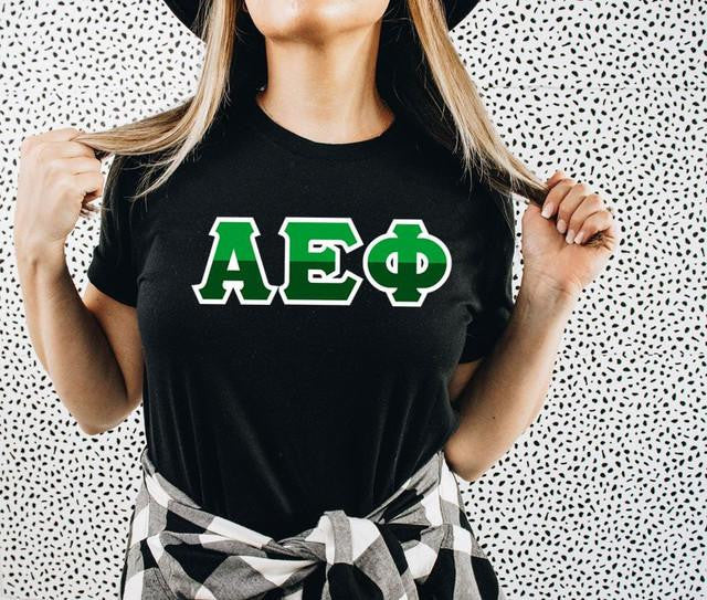 Alpha Epsilon Phi Two Toned Greek Lettered T Shirts Alpha Epsilon Phi Two Toned Greek Lettered T-shirts