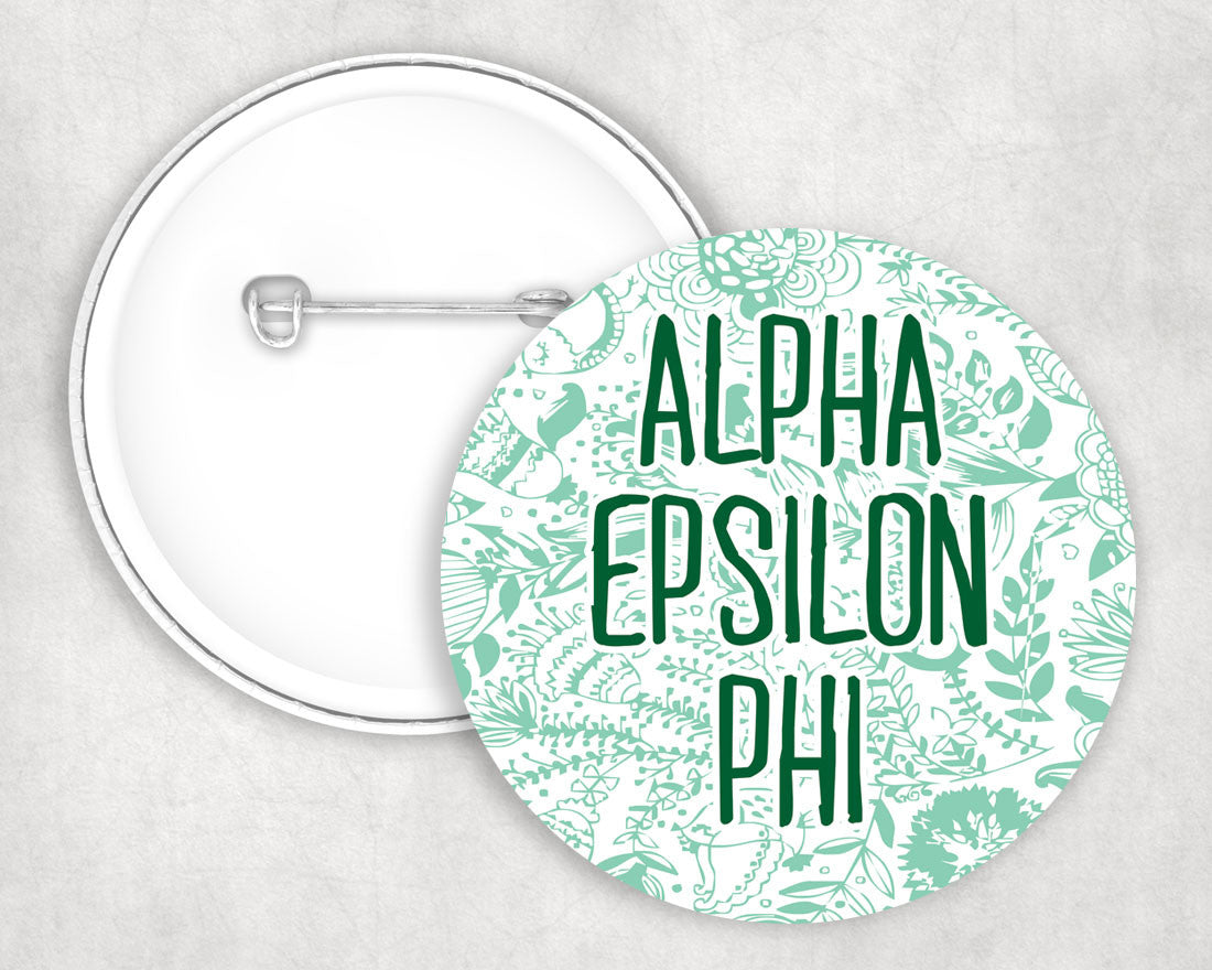 Alpha Epsilon Phi Floral Text Pin Buttons Alpha Epsilon Phi floral-text Pin Buttons