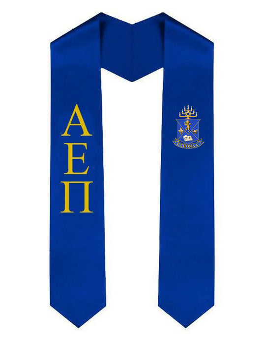 Alpha Epsilon Pi Greek Lettered Graduation Sash Stole With Crest Alpha Epsilon Pi Greek Lettered Graduation Sash Stole With Crest