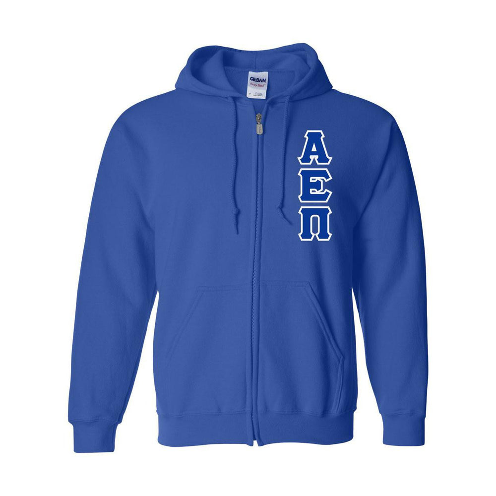 Alpha Epsilon Pi Heavy Full Zip Hoodie 3" Letters Alpha Epsilon Pi Heavy Full Zip Hoodie - 3