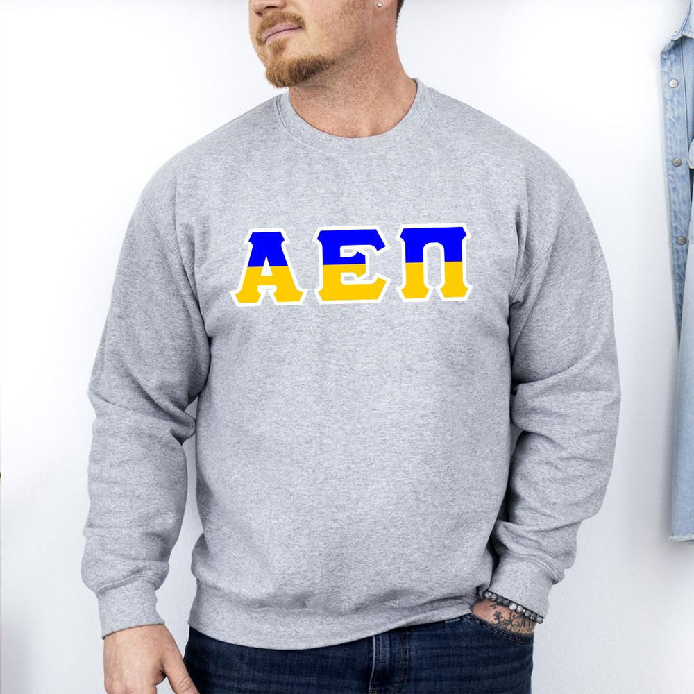 Printify Alpha Epsilon Pi Two Toned Greek Lettered Crewneck Sweatshirts Alpha Epsilon Pi Two Toned Greek Lettered Crewneck Sweatshirts
