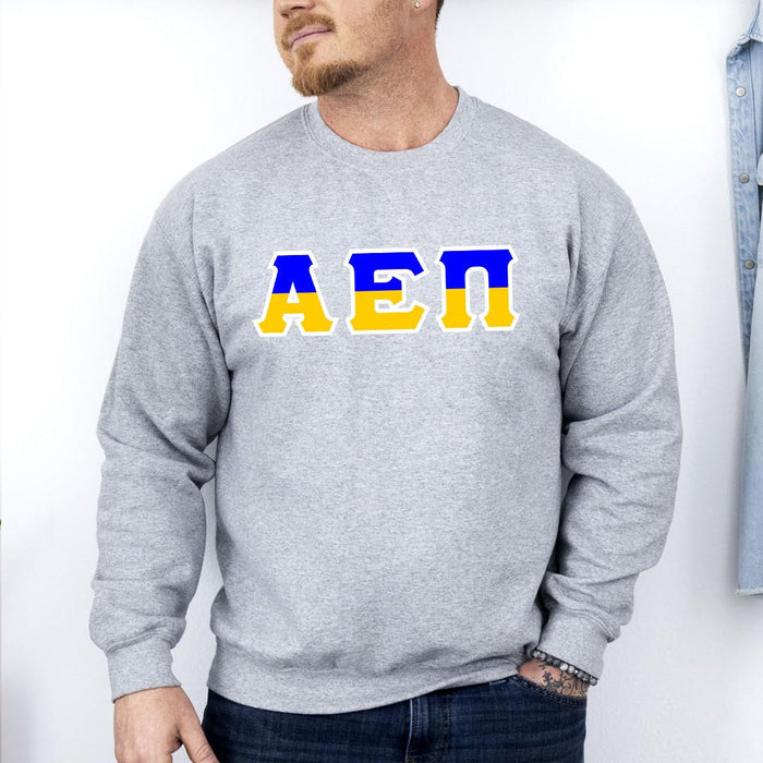 Printify Alpha Epsilon Pi Two Toned Greek Lettered Crewneck Sweatshirts Alpha Epsilon Pi Two Toned Greek Lettered Crewneck Sweatshirts
