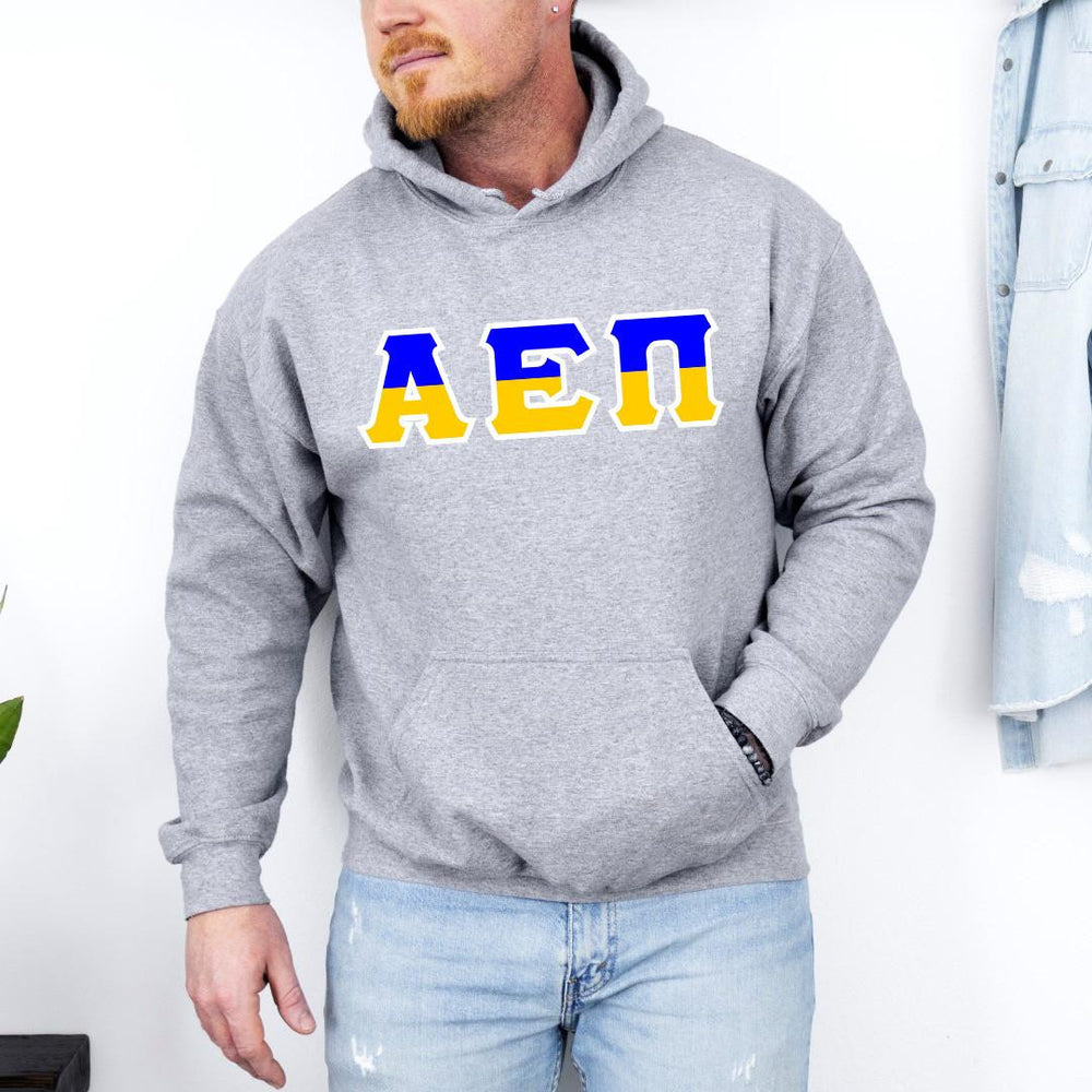 Printify Alpha Epsilon Pi Two Toned Greek Lettered Hooded Sweatshirts Alpha Epsilon Pi Two Toned Greek Lettered Hooded Sweatshirts