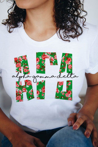 Alpha Gamma Delta Alpha Gamma Delta Floral Big Lettered T-Shirts