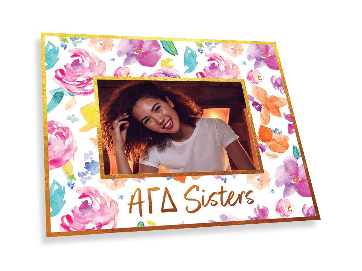 Alpha Gamma Delta Gold Foil & Floral Painted Photo Frame Alpha Gamma Delta Gold Foil & Floral Painted Photo Frame