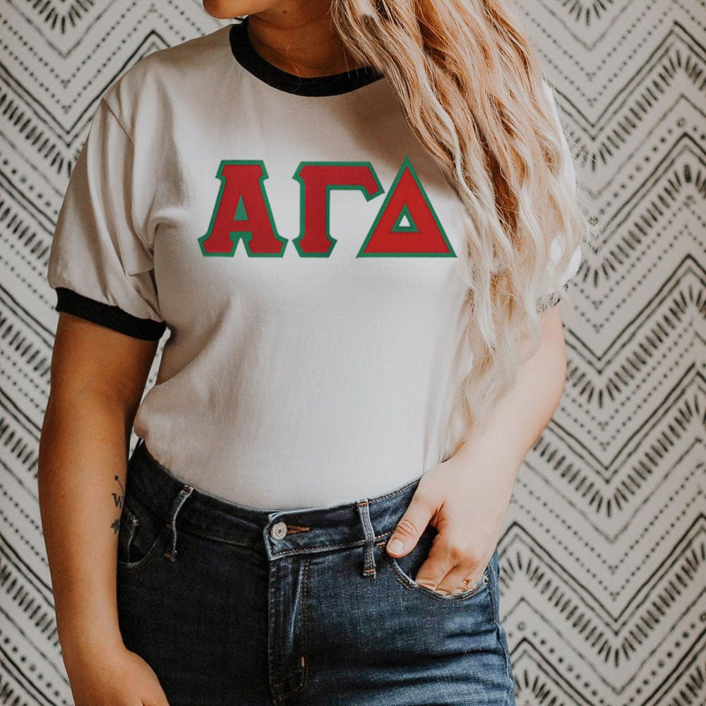 Discount Alpha Gamma Delta Lettered Ringer Shirt DISCOUNT-Alpha Gamma Delta Lettered Ringer Shirt