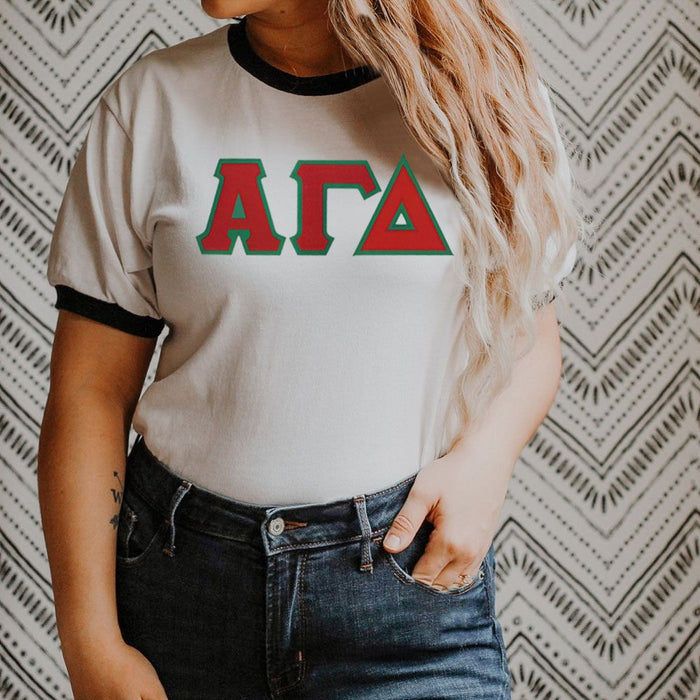 Discount Alpha Gamma Delta Lettered Ringer Shirt DISCOUNT-Alpha Gamma Delta Lettered Ringer Shirt