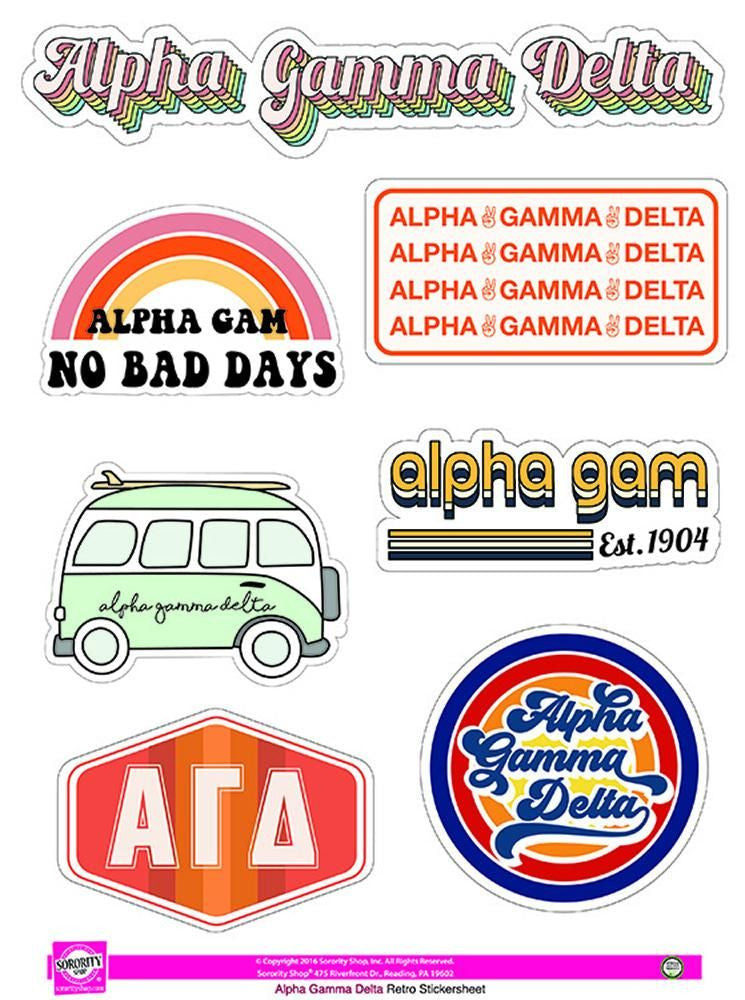 Alpha Gamma Delta Retro Sticker Sheet Alpha Gamma Delta Retro Sticker Sheet