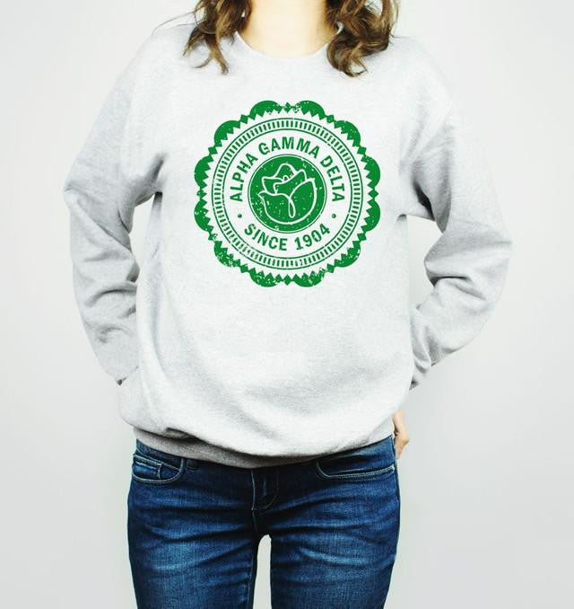 Printify Alpha Gamma Delta Seal Crewneck Sweatshirts Alpha Gamma Delta Seal Crewneck Sweatshirts