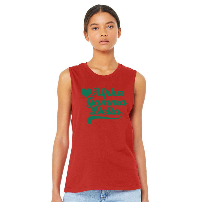 Printify Alpha Gamma Delta Tail Heart Bella + Canvas Muscle Tank Alpha Gamma Delta Tail Heart Bella + Canvas Muscle Tank