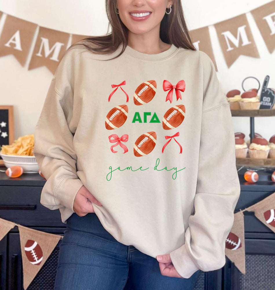 Alpha Gamma Delta Game Day Bows Crewneck Sweatshirt Alpha Gamma Delta Game Day Bows Crewneck Sweatshirt