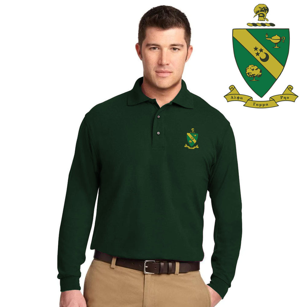 Discount Alpha Gamma Rho Patch Long Sleeve Polo DISCOUNT-Alpha Gamma Rho Patch Long Sleeve Polo