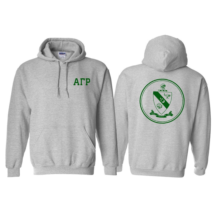 Printify Alpha Gamma Rho World Famous Crest Shield Hooded Sweatshirt Alpha Gamma Rho World Famous Crest - Shield Hooded Sweatshirt