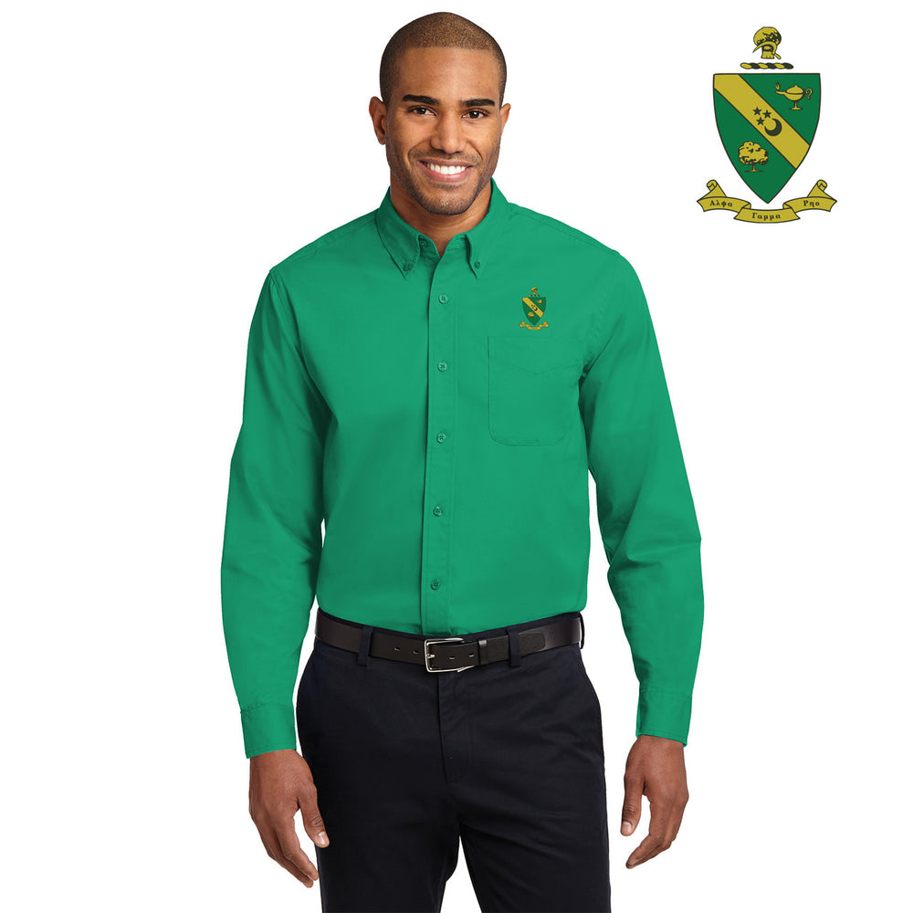 Discount Alpha Gamma Rho Crest Shield Long Sleeve Oxford DISCOUNT-Alpha Gamma Rho Crest - Shield Long Sleeve Oxford