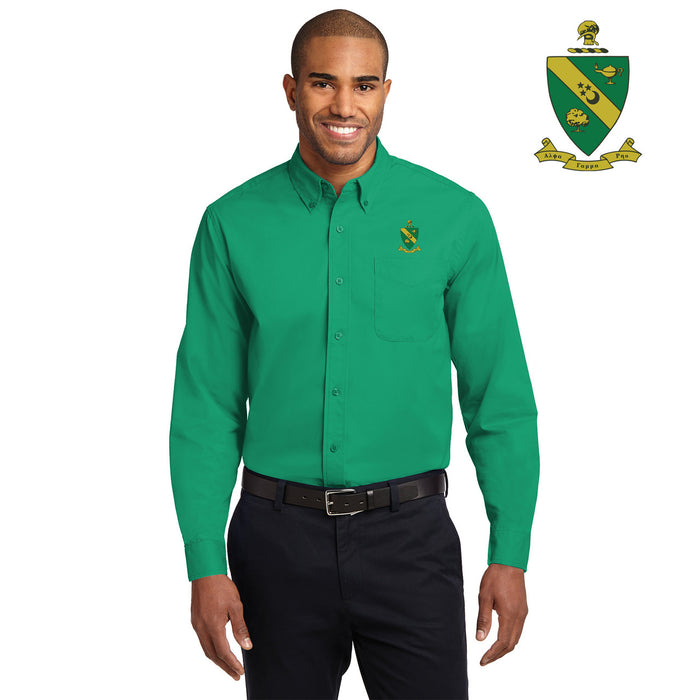 Discount Alpha Gamma Rho Crest Shield Long Sleeve Oxford DISCOUNT-Alpha Gamma Rho Crest - Shield Long Sleeve Oxford