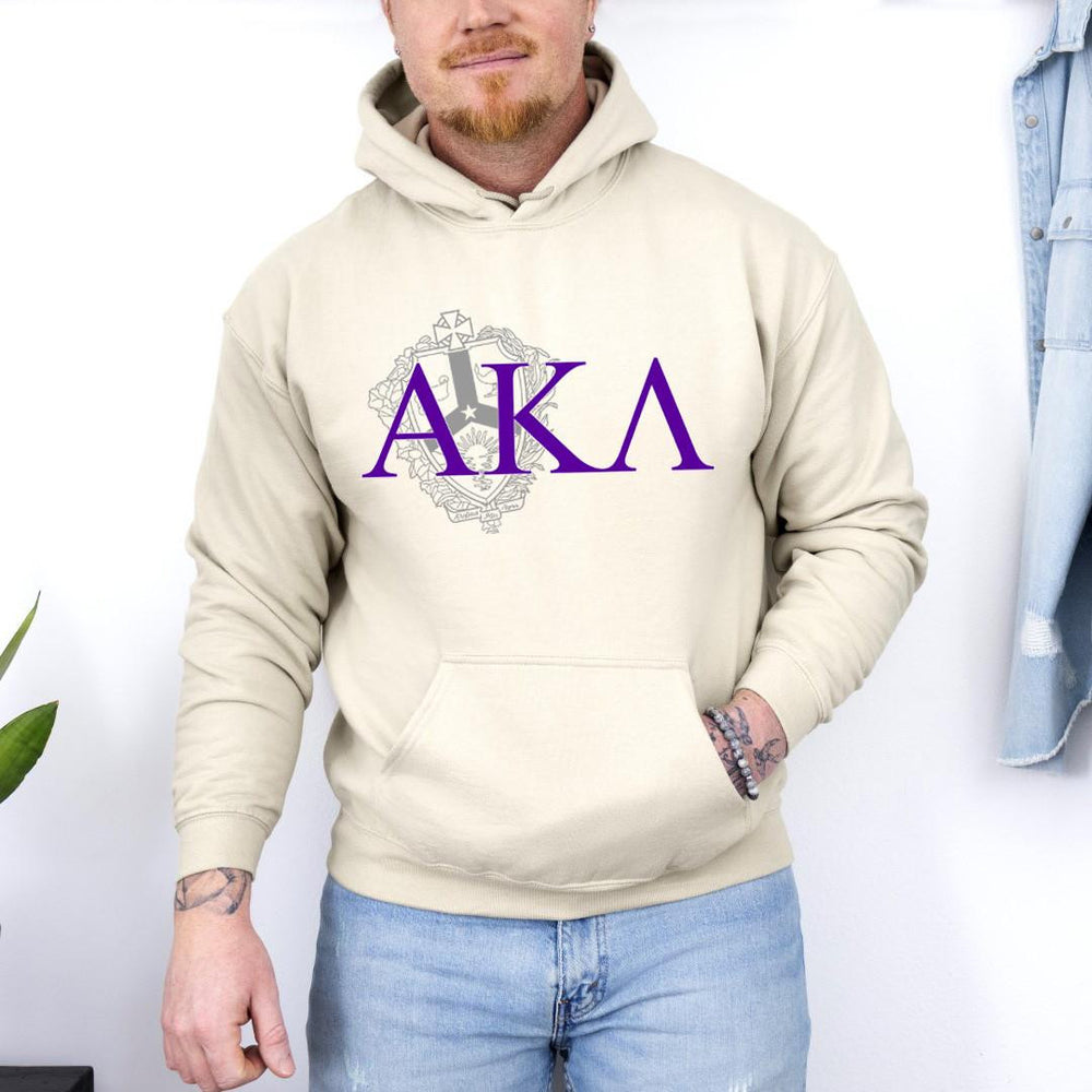 Printify Alpha Kappa Lambda Crest World Famous Hooded Sweatshirt Alpha Kappa Lambda Crest World Famous Hooded Sweatshirt