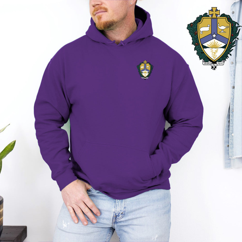 Discount Alpha Kappa Lambda Crest Shield Emblem Hooded Sweatshirt DISCOUNT-Alpha Kappa Lambda Crest - Shield Emblem Hooded Sweatshirt