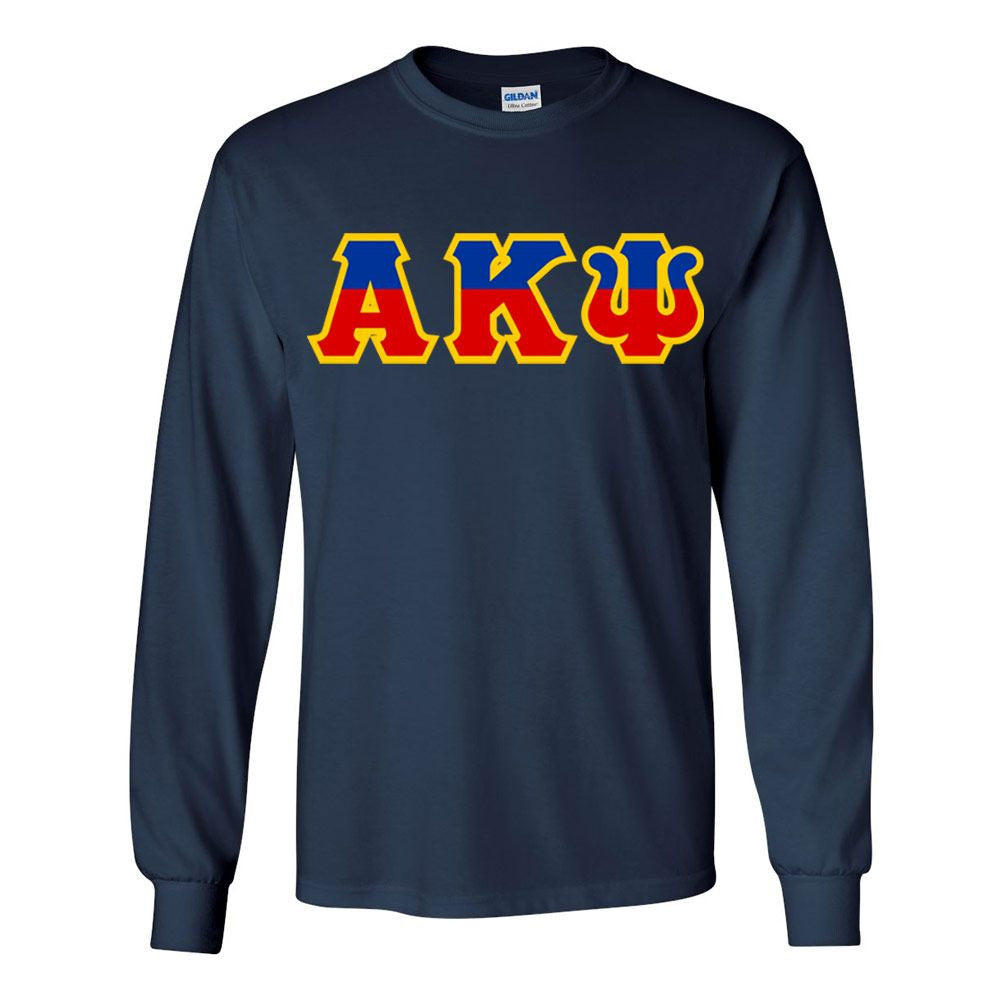 Alpha Kappa Psi Two Tone Greek Lettered Longsleeve Tee Alpha Kappa Psi Two Tone Greek Lettered Longsleeve Tee