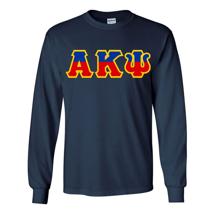 Alpha Kappa Psi Two Tone Greek Lettered Longsleeve Tee Alpha Kappa Psi Two Tone Greek Lettered Longsleeve Tee