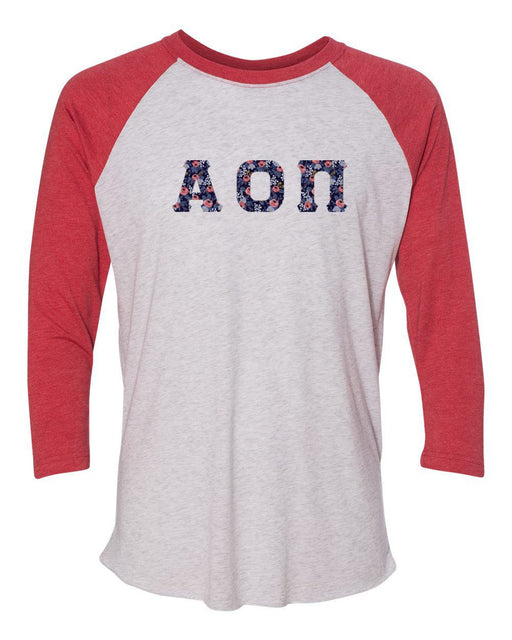 Alpha Omicron Pi Alpha Omicron Pi Unisex Tri-Blend Three-Quarter Sleeve Baseball Raglan Tee