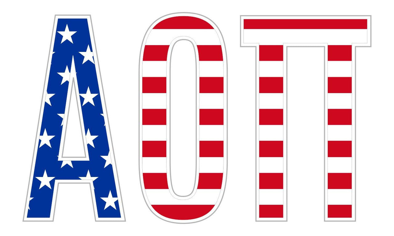 Alpha Omicron Pi American Flag Greek Letter Sticker 2.5" Tall Alpha Omicron Pi American Flag Greek Letter Sticker - 2.5