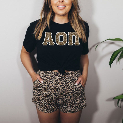 Alpha Omicron Pi Alpha Omicron Pi Cheetah Print Lettered Tee