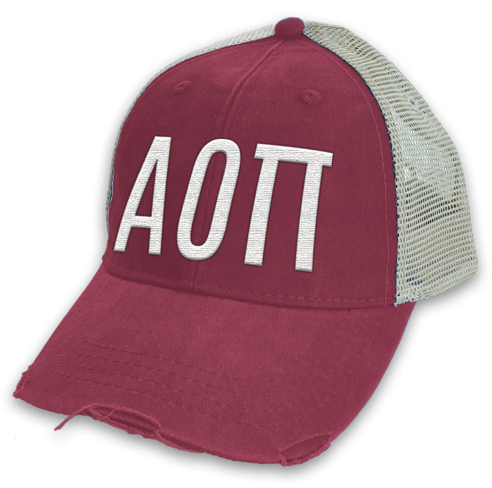 Alpha Omicron Pi Distressed Trucker Hat Alpha Omicron Pi Distressed Trucker Hat