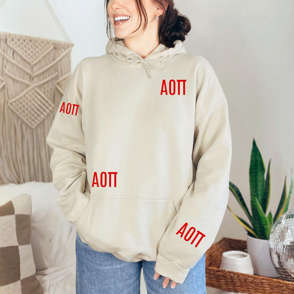 Alpha Omicron Pi Embroidered Hooded Sweatshirt Alpha Omicron Pi Embroidered Hooded Sweatshirt