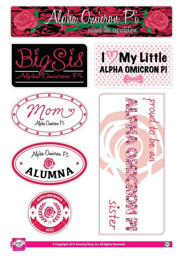 Alpha Omicron Pi Family Sticker Sheet Alpha Omicron Pi Family Sticker Sheet