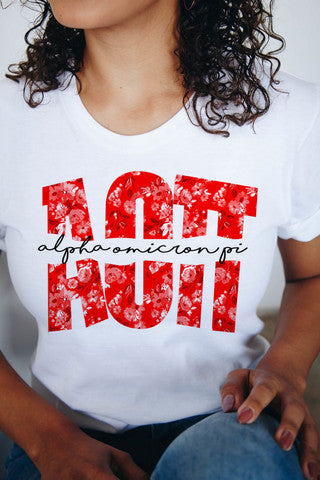 Alpha Omicron Pi Alpha Omicron Pi Floral Big Lettered T-Shirts