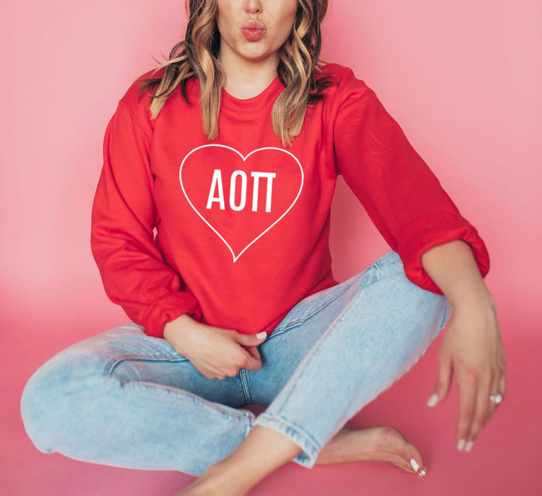 Alpha Omicron Pi Heart Crew Sweatshirt Alpha Omicron Pi Heart Crew Sweatshirt