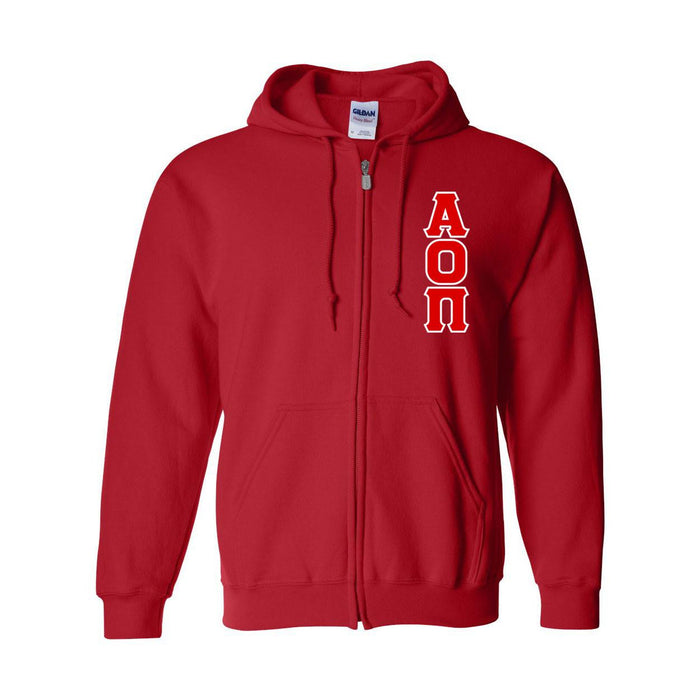Alpha Omicron Pi Heavy Full Zip Hoodie 3" Letters Alpha Omicron Pi Heavy Full Zip Hoodie - 3