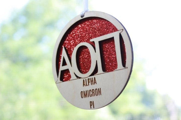 Alpha Omicron Pi Laser Carved Greek Letter Ornament 3" Round Alpha Omicron Pi Laser Carved Greek Letter Ornament - 3