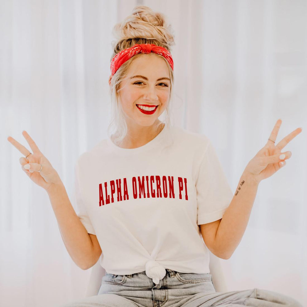 Alpha Omicron Pi Letterman T Shirt Alpha Omicron Pi Letterman T-Shirt