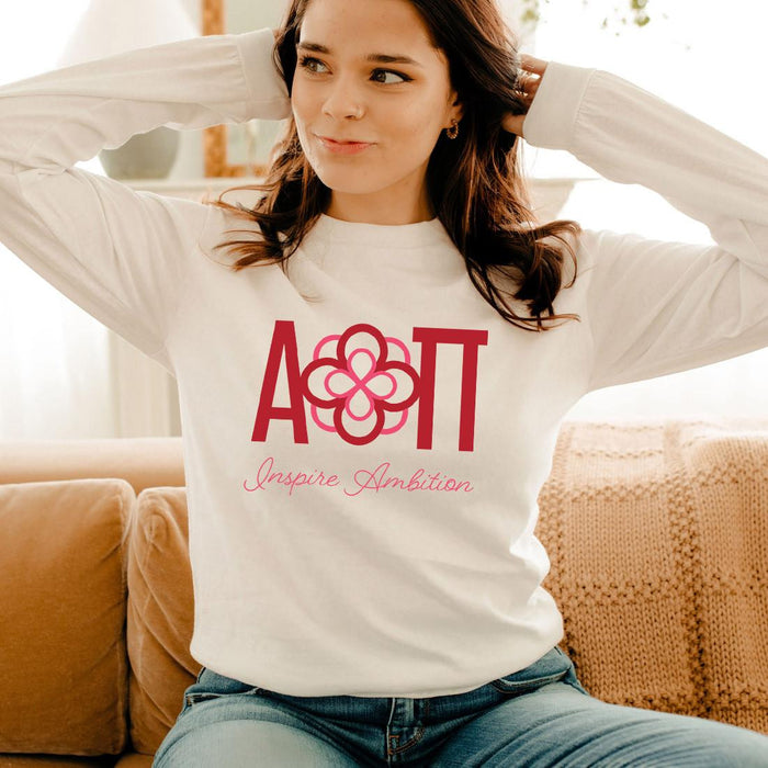 Printify Alpha Omicron Pi Logo Long Sleeve T Shirt Alpha Omicron Pi Logo Long Sleeve T-Shirt