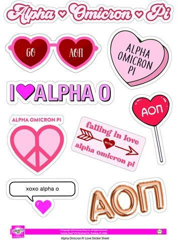 Alpha Omicron Pi Love Theme Stickers Alpha Omicron Pi Love Theme Stickers