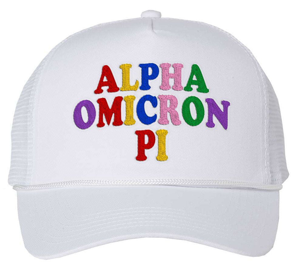 Alpha Omicron Pi Rainbow Trucker Hat Alpha Omicron Pi Rainbow Trucker Hat
