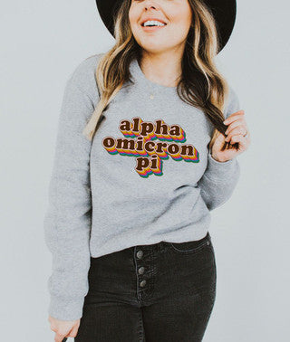 Alpha Omicron Pi Retro Maya Crewneck Sweatshirts Alpha Omicron Pi Retro Maya Crewneck Sweatshirts