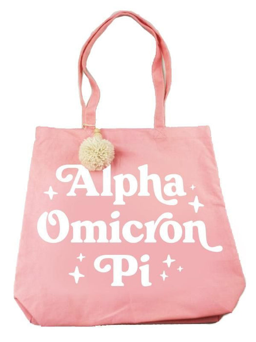 Alpha Omicron Pi Retro Pom Pom Tote Bag Alpha Omicron Pi Retro Pom Pom Tote Bag