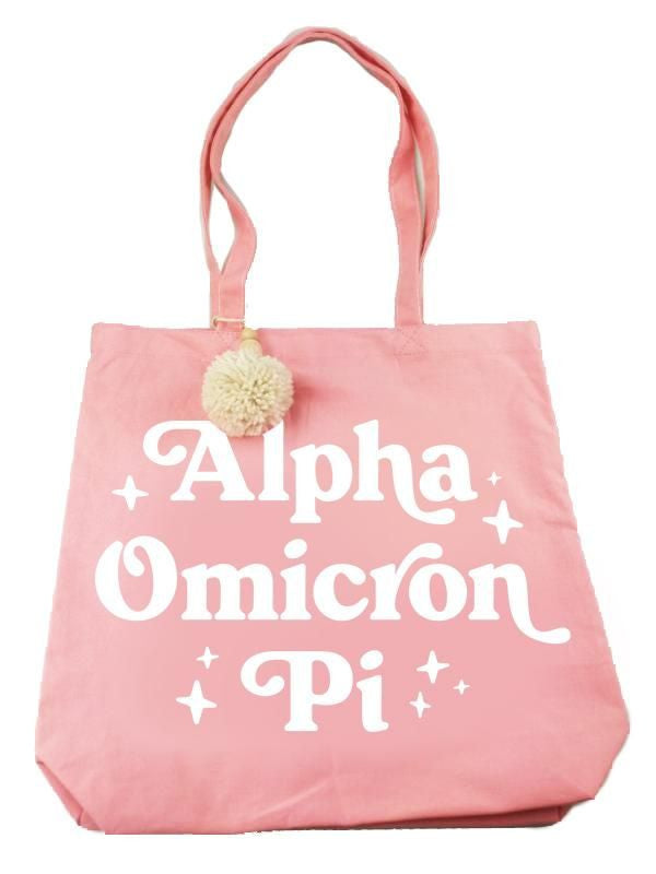 Alpha Omicron Pi Retro Pom Pom Tote Bag Alpha Omicron Pi Retro Pom Pom Tote Bag