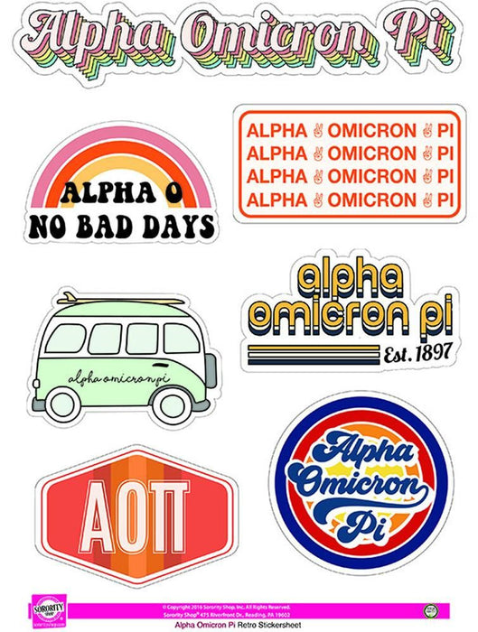 Alpha Omicron Pi Retro Sticker Sheet Alpha Omicron Pi Retro Sticker Sheet