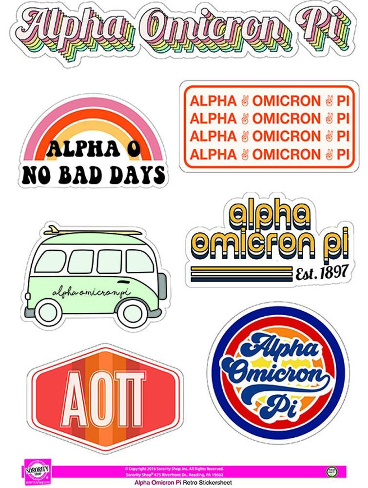 Alpha Omicron Pi Retro Sticker Sheet Alpha Omicron Pi Retro Sticker Sheet