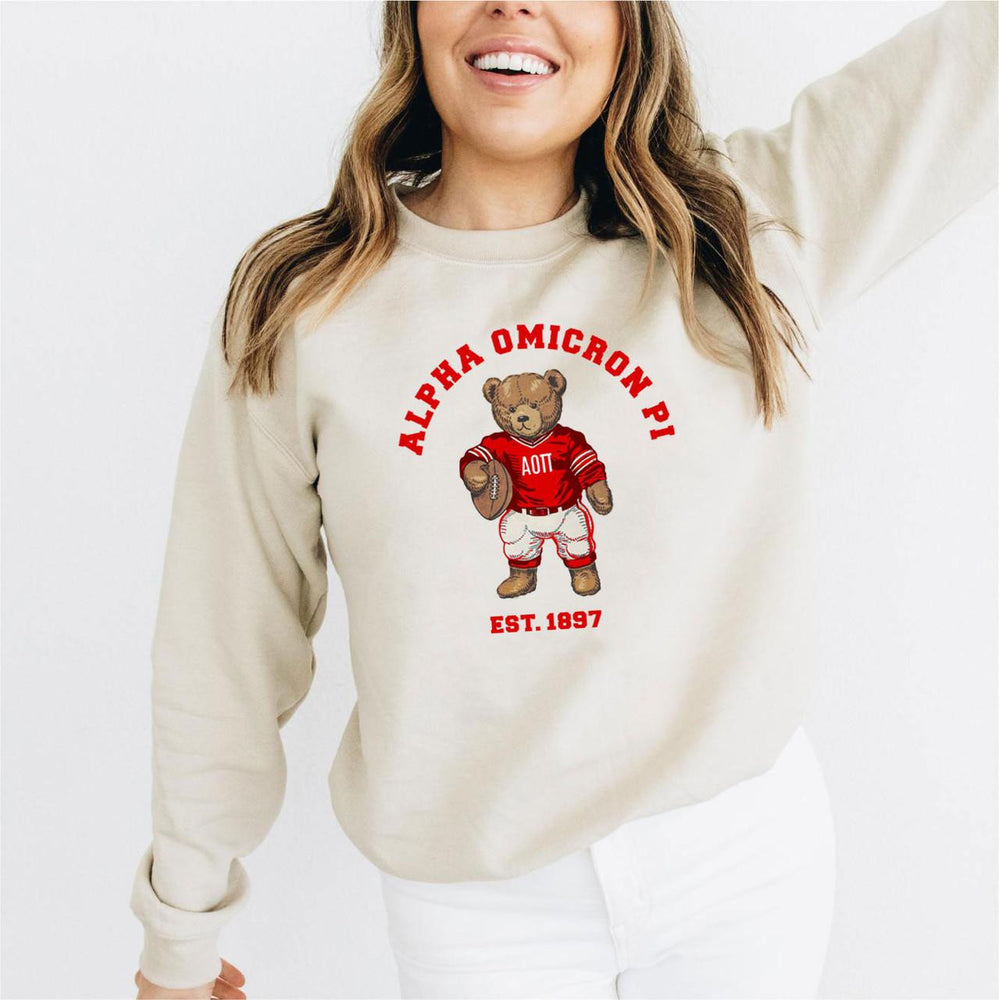 Alpha Omicron Pi Teddy Bear Crewneck Sweatshirt Alpha Omicron Pi Teddy Bear Crewneck Sweatshirt