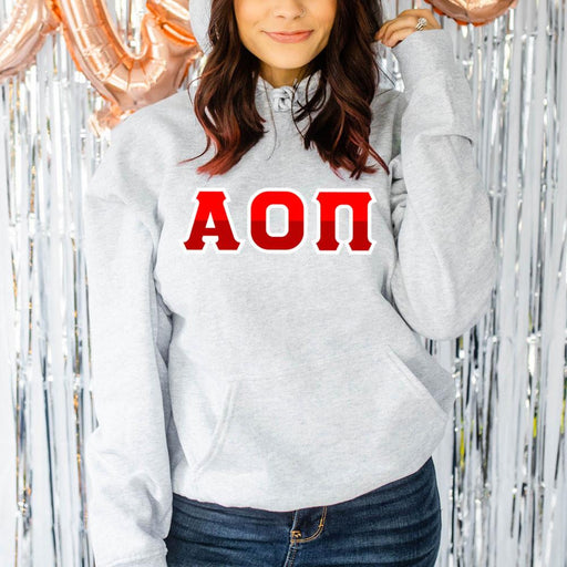 Alpha Omicron Pi Alpha Omicron Pi Two Tone Lettered Hooded Sweatshirts