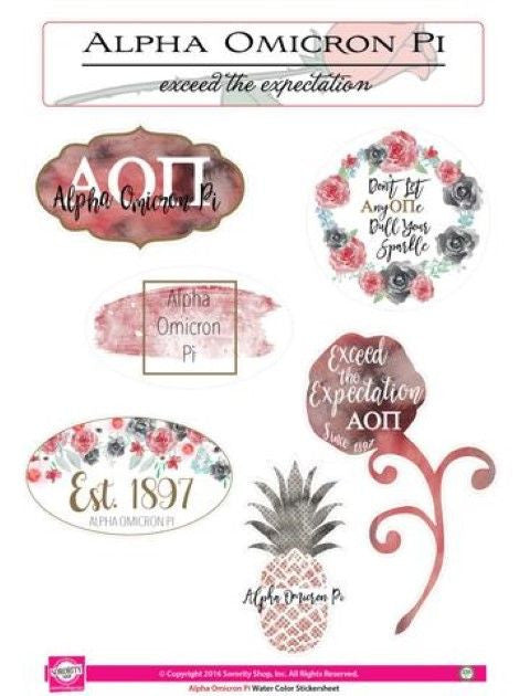 Alpha Omicron Pi Water Color Stickers Alpha Omicron Pi Water Color Stickers