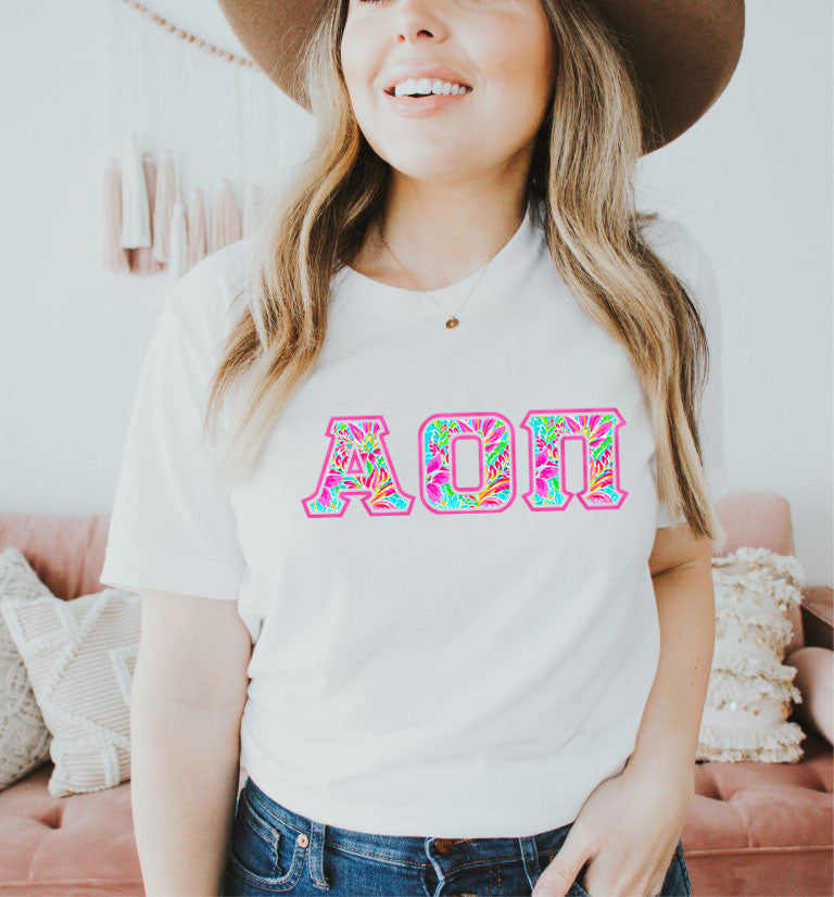 Alpha Omicron Pi Floral Letter Tees Alpha Omicron Pi Floral Letter Tees