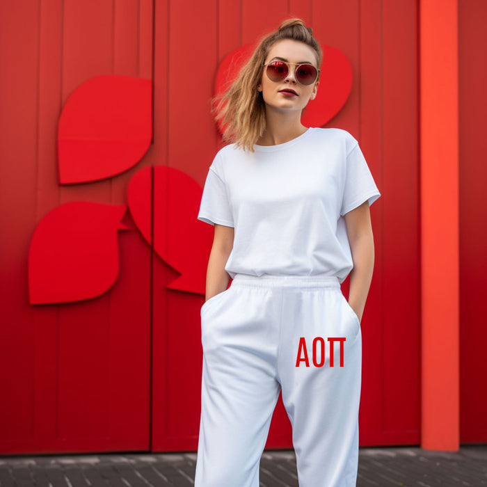 Alpha Omicron Pi Lettered Thigh Sweatpants Alpha Omicron Pi Lettered Thigh Sweatpants