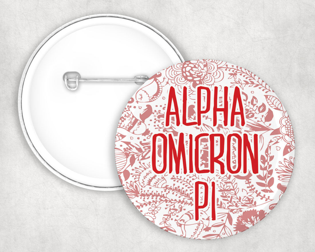 Alpha Omicron Pi Floral Text Pin Buttons Alpha Omicron Pi floral-text Pin Buttons