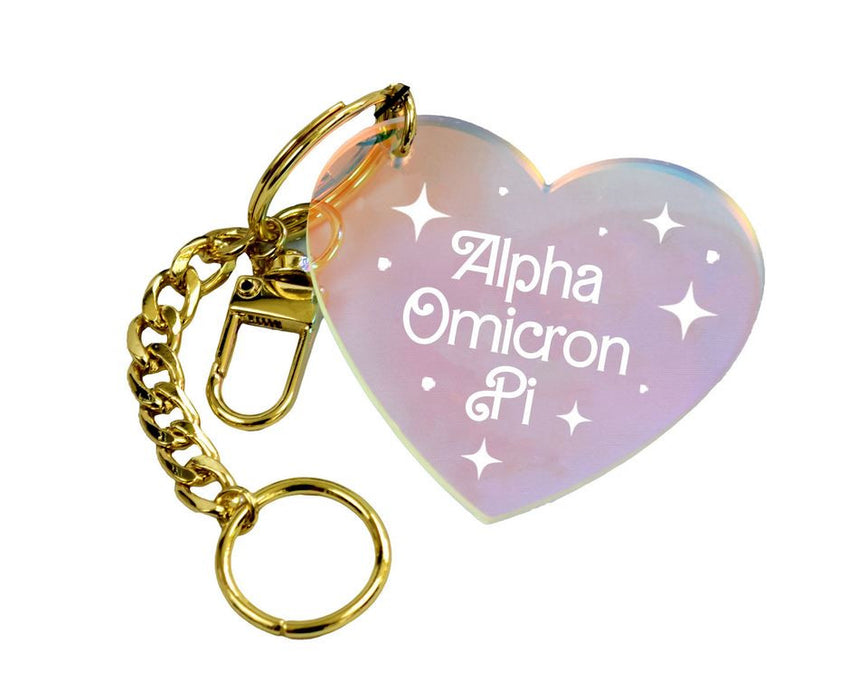 Alpha Omicron Pi Iridescent Heart Keychain Alpha Omicron Pi  Iridescent Heart Keychain